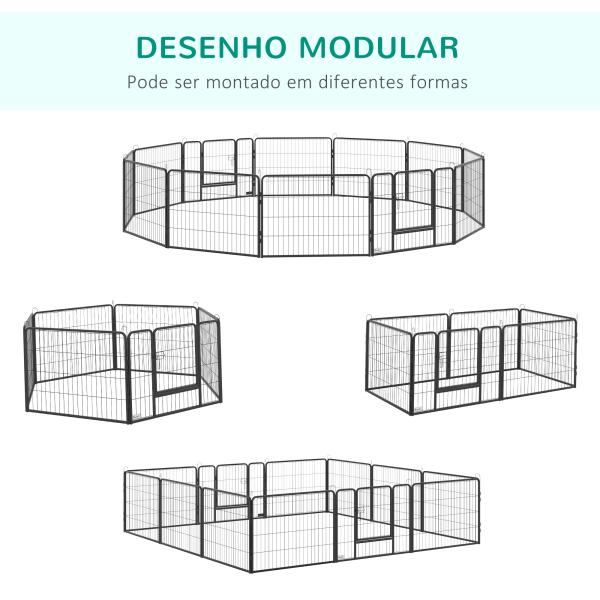 Parque para Cães com 12 Painéis Recinto para Animais de Estimação Modular com 2 Portas 80x60 cm Preto