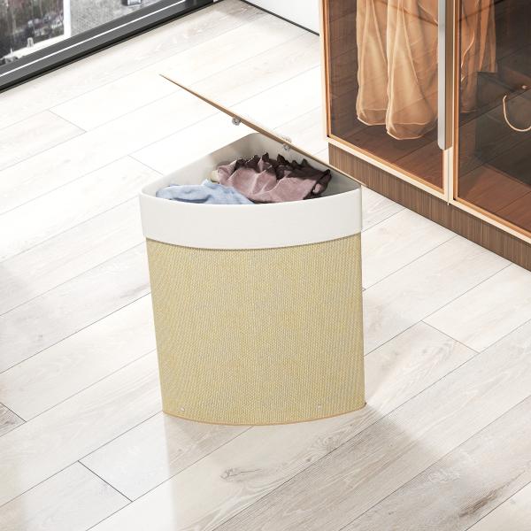 Cesto para Roupa Suja de Bambu de 55L com Tampa e Asa Saco Extraível e Lavável para Casa de Banho Quarto, 35x35x60 cm Creme