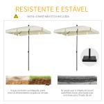 Chapéu de Sol Retangular de Jardim 198x130x240cm Chapéu de Sol de Alumínio com Função de Inclinação para Terraço Pátio Exterior Creme