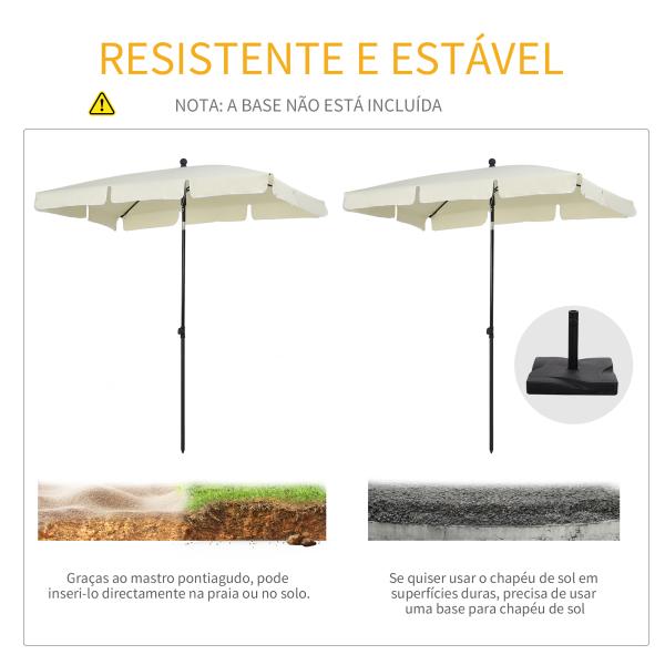 Chapéu de Sol Retangular de Jardim 198x130x240cm Chapéu de Sol de Alumínio com Função de Inclinação para Terraço Pátio Exterior Creme