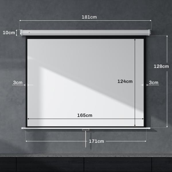 Tela de Projeção de 84 Polegadas Tela de Projetor Manual Formato 4:3 4K Montagem na Parede ou Teto 181x8x138 cm Branco