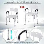Cadeira para Duche Antiderrapante com Altura Ajustável em 6 Níveis Apoio para os Braços e Encosto 51,5x51,5x71 - 84 cm Branco