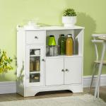 Aparador Moderno com Porta de Vidro Gaveta Prateleira Aberta e Prateleiras Ajustáveis Móvel Auxiliar 80x30x82cm Branco