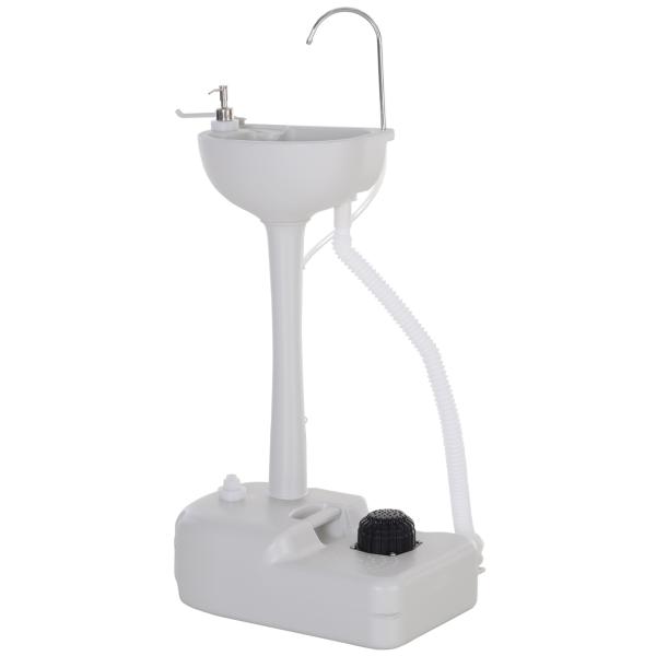 Lavatório Portátil para Campismo com Depósito de Água de 17L Dispensador de Sabão e 2 Rodas 51x33,5x103 cm Cinza Claro