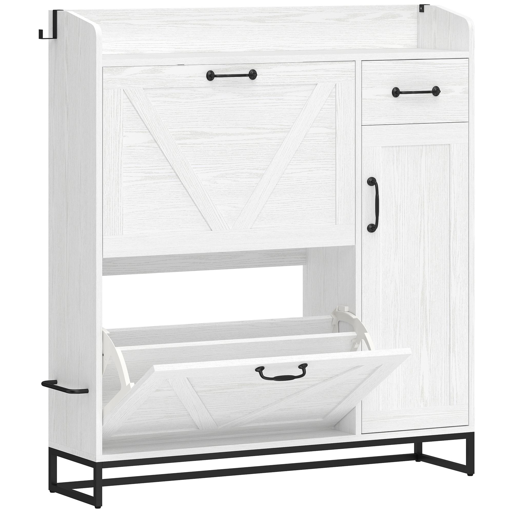 Sapateira Estreito com 2 Compartimentos Rebatíveis Prateleiras Ajustáveis para 12 Pares para Espaços Pequenos 106,7x26x116cm Branco