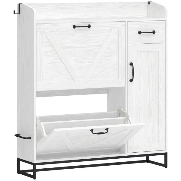 Sapateira Estreito com 2 Compartimentos Rebatíveis Prateleiras Ajustáveis para 12 Pares para Espaços Pequenos 106,7x26x116cm Branco