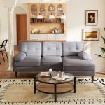Sofá de Canto com Chaise Longue em Forma de L Estofado em Poliéster para Sala Capacidade 250 kg 215x142x88 cm Cinza
