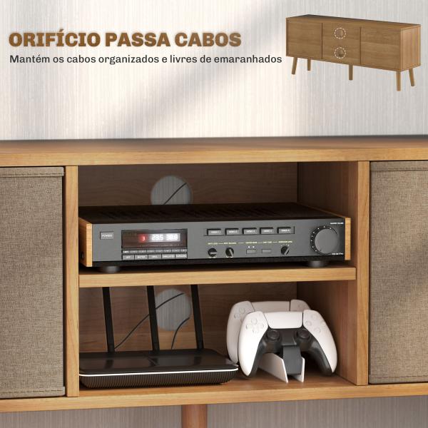 Móvel de TV para Televisores de até 50 Polegadas com 2 Gavetas de Tecido 2 Prateleiras Abertas 110x29x46,5 cm Madeira e Castanho Claro