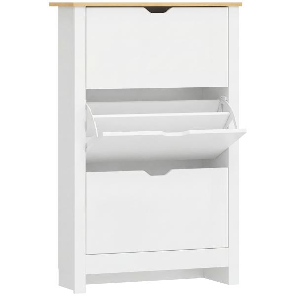 Sapateira Branca Estreita Armário Sapateiro Alto com 3 Gavetas para 18 Pares de Sapatos para Corredor 72x26x112 cm Branco