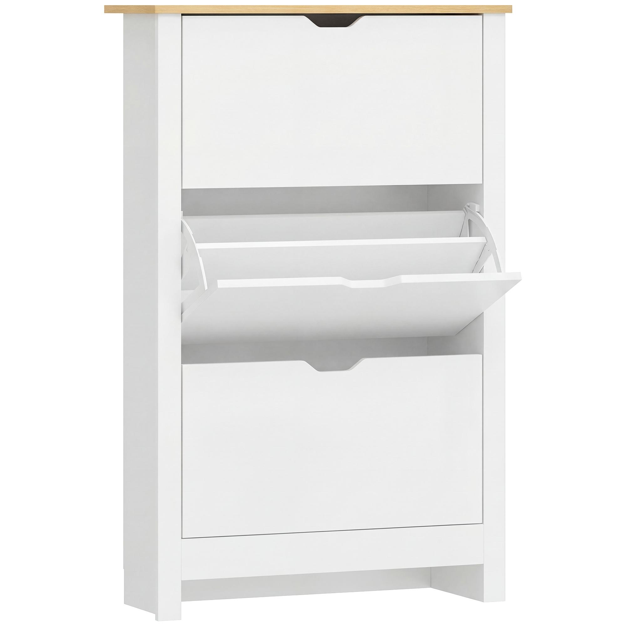 Sapateira Branca Estreita Armário Sapateiro Alto com 3 Gavetas para 18 Pares de Sapatos para Corredor 72x26x112 cm Branco