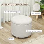 Puff de Armazenamento Banco de Armazenamento Redondo 40,5L 45x45x41 cm Estofado em Borreguito Banco Apoia - Pés Branco