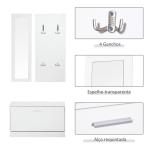 Móvel Cabide de Entrada de 3 Peças Armário de Entrada com Cabide Espelho e Sapateira 80x27x46,5cm Branco