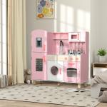 Cozinha de Madeira para Crianças com Sons Fogão Forno Micro - Ondas Máquina de Gelo e Acessórios 90x33,3x91,6 cm Rosa