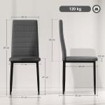 Conjunto de 6 Cadeiras de Sala de Jantar Estofadas em Linho e Pés de Metal para Cozinha Carga Máxima 120kg 41x50x97 cm Cinza