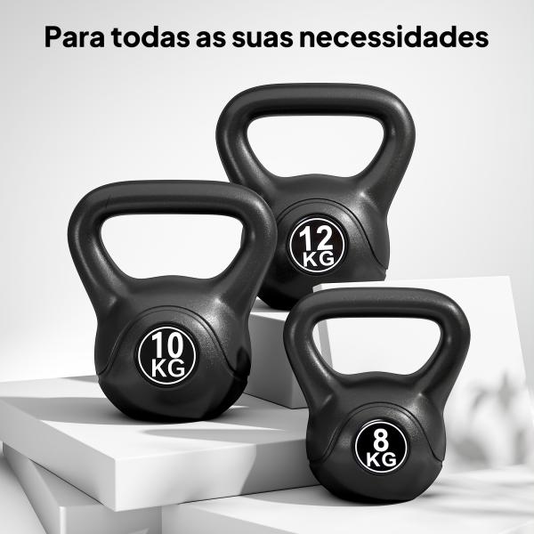 Peso Russo de 10 kg Kettlebell Preenchido de Areia com Punho Largo e Antiderrapante para Trenos em Casa e Ginásio 25x19x28 cm Preto