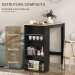 Mesa de Bar com 3 Prateleiras com Suporte Estilo Moderno para Cozinha Sala de Jantar 112x57x106 cm Preto e Madeira