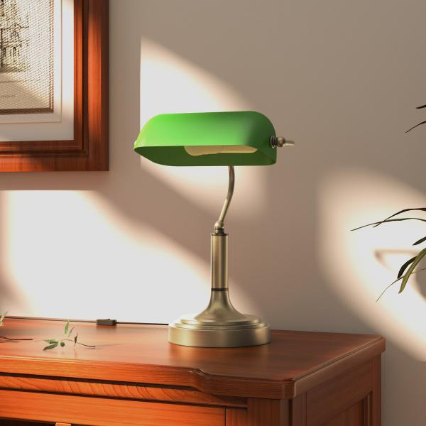 Candeeiro de Mesa Banqueiro Candeeiro de Mesa Vintage E27 com Ecrã Orientável a 45° 26,8x22x39,5 cm Verde