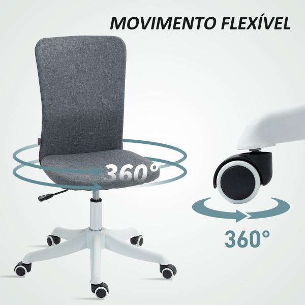 Cadeira de Escritório sem Apoio para os Braços Estofada em Linho Sintético com Altura Ajustável 53x43x85 - 93 cm Cinza