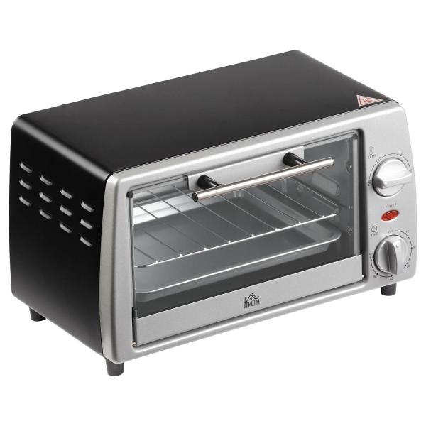 Mini Forno Elétrico de 10 Litros 750W com Temperatura até 230 °C Temporizador 60 Minutos Bandeja e Grade 36,5x26x22cm Preto e Prata