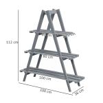 Suporte de Madeira para Plantas Dobrável de 3 Níveis com Estrutura em Forma de A para Jardim Pátio 100x36x112 cm Cinza
