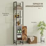 Coluna Casa de Banho Armário Alto Casa de Banho com 3 Prateleiras Abertas e Prateleira Ajustável 30x30x170 cm Branco e Madeira