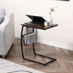 Mesa Auxiliar para Sofá e Cama em Forma de C com Bolso de Armazenamento Mesa Lateral de Estilo Industrial 52x35x64,5cm Marrom Rústico