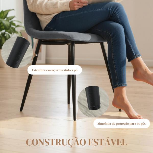 Conjunto de 4 Cadeiras de Jantar Modernas Cadeiras de Cozinha Estofadas em Veludo com Pés de Aço 45x54x87 cm Cinza