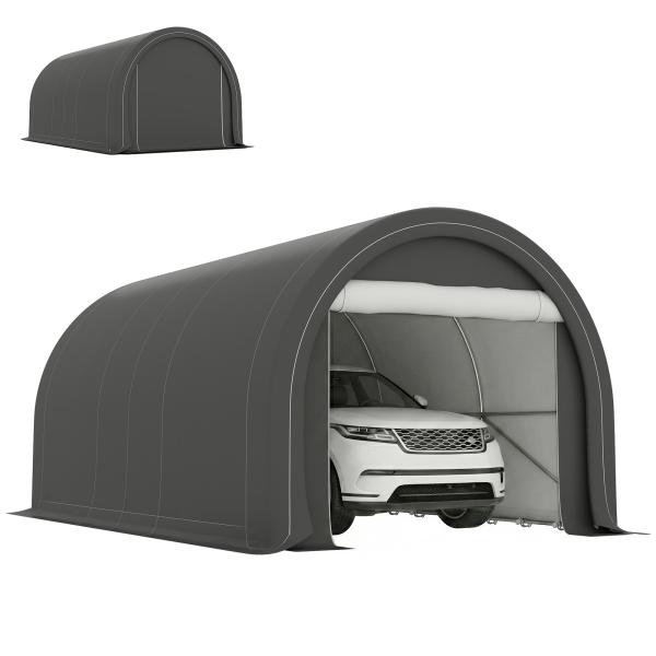 Garagem Exterior para Carro 3x5 m Impermeável com Tecido PE Resistente Estrutura de Aço Galvanizado UPF30+ Cinzento