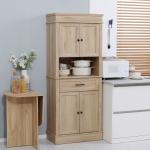 Armário de Cozinha com 4 Portas 1 Gaveta e Prateleira Aberta para Sala de Estar Sala de Jantar 74x39,5x183cm Carvalho
