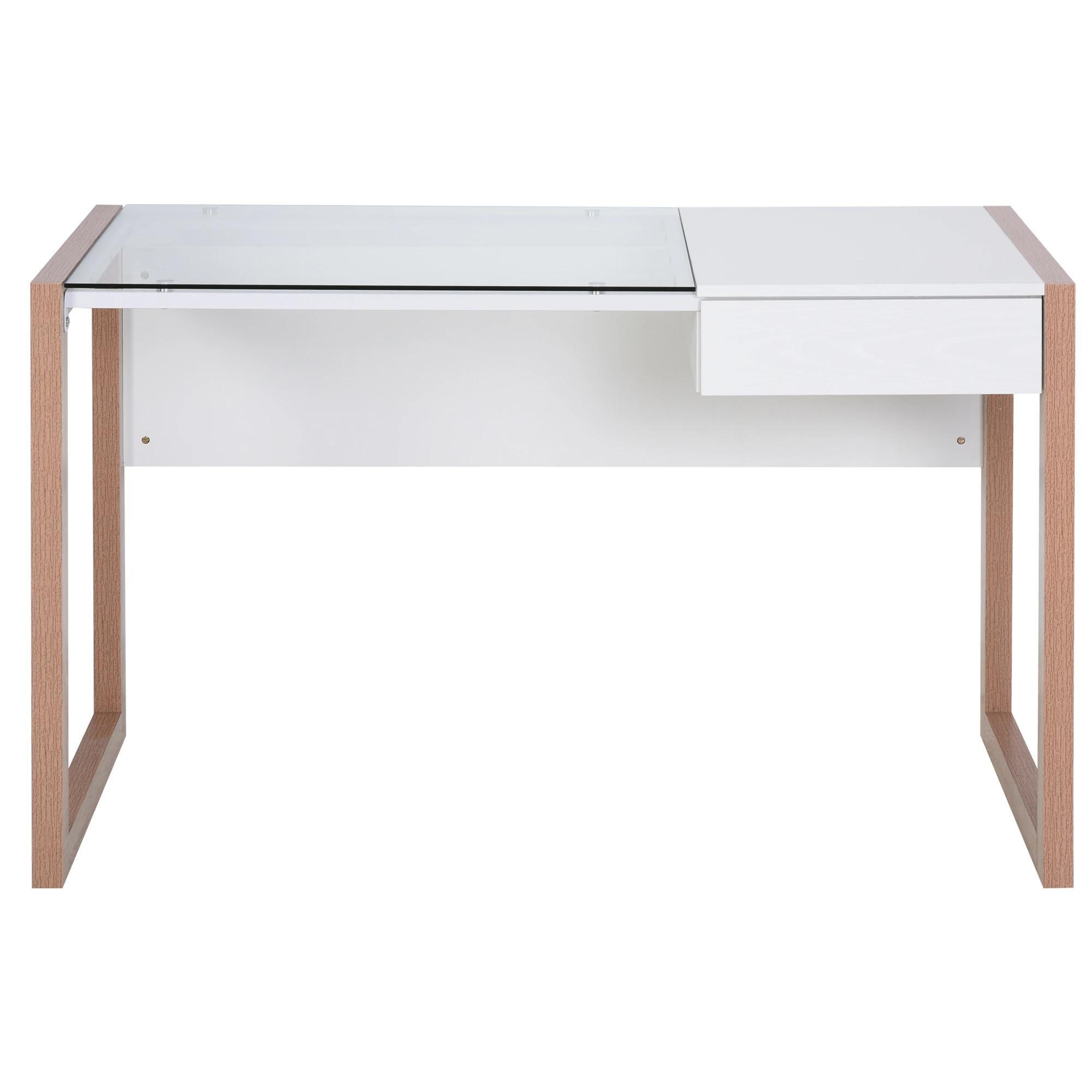 Mesa de computador Com tampo de vidro temperado e gaveta 120x60x75 cm Branco