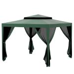 Pérgola de Jardim com 4 Mosquiteiras Teto Duplo 8 Orifícios de Drenagem e Estrutura de Metal 297x297x268 cm Verde