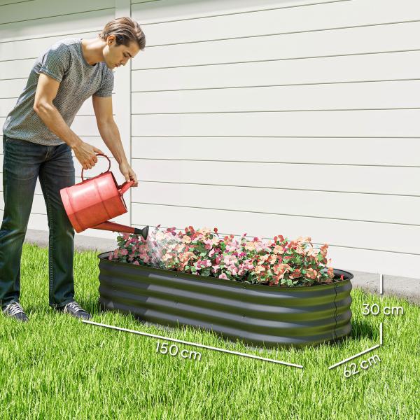 Caixa de Plantio de Exterior Grande em Aço Galvanizado para Cultivo de Plantas 150x62x30 cm Cinzento