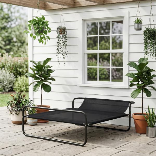 Cama Elevada para Cães Respirável para Cães Pequenos 106x81x33 cm Tecido de Textilene Encosto Inclinável Estrutur