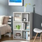 Estante para Livros Estante de Madeira de 3 Níveis com 6 Compartimentos de Armazenamento 65,5x30x97,5 cm Branco