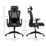 Cadeira de Escritório com Apoio para os Braços 2D Cadeira de Escritório com Altura Ajustável Apoio para a Cabeça Suporte Lombar Alto 67x64x117 - 127cm Preto