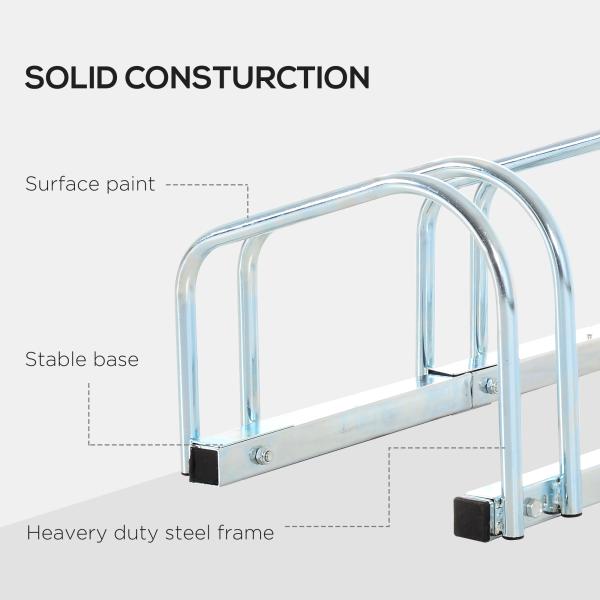 Estacionamento para 5 Bicicletas Suporte de Aço para Estacionar Bicicletas no Chão para Interior e Exterior 145x33x27cm Prata