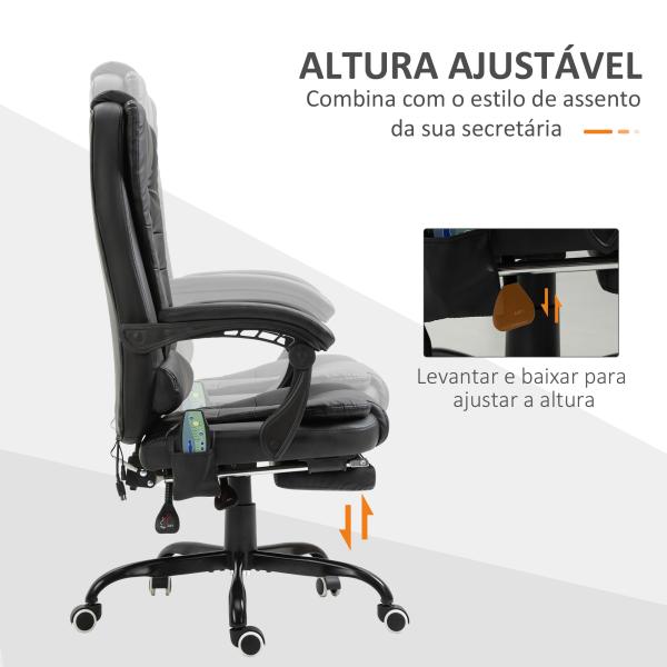 Cadeira de Massagem com 7 Pontos de Massagem Reclinável com Apoio para os Pés e Controlo Remoto 67x79x111 - 121 cm Preto