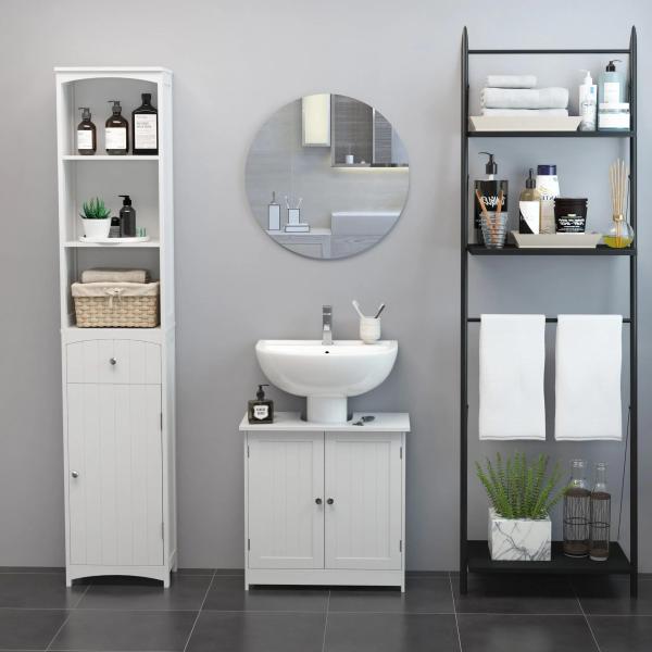 Móvel para Lavatório Pousar Armário Casa de Banho de Armazenamento com 2 Portas e Prateleira Interior Ajustável Moderno 60x30x60 cm Branco