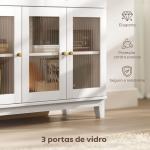 Aparador Branco 3 Portas de Vidro Aparador Sala de Estar Moderno com 2 Gavetas e Prateleiras Ajustáveis 100x35x80,3 cm