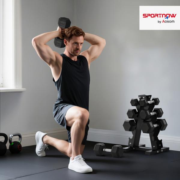 Conjunto de Halteres 2x2kg 2x5kg 2x8kg 2x10kg com Suporte de Armazenamento para Exercício Treino Preto