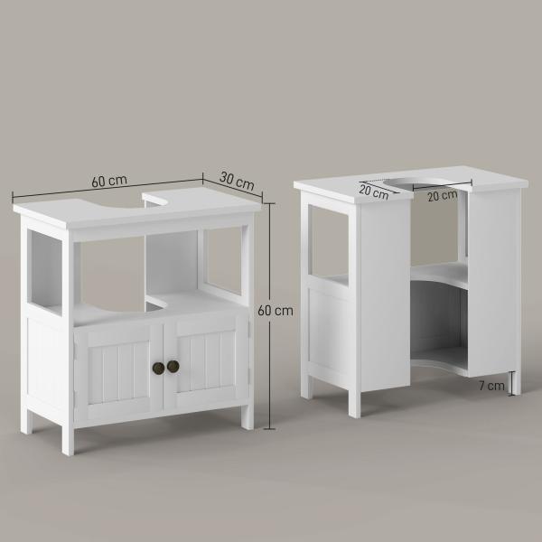 Móvel para Lavatório Pousar com Armário de 2 Portas Estante Aberto e Estante Ajustável Interior 60x30x60 cm Branco