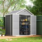 Abrigo de Jardim em Resina 182x151x219 cm com Piso Janela Ventilação Portas Duplas Cinzento