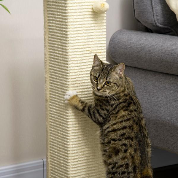 Poste Arranhador para Gatos com Poste de Sisal e Bola Suspensa para Interior 38x38x80cm Carvalho