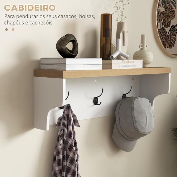 Móvel Cabide de Entrada com Banco Sapateira 2 em 1 Móveis de Entrada com 3 Ganchos 75x30x50 cm e 75x20x22,5 cm Branco