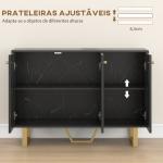 Aparador de Sala de Estar com 2 Armários e Prateleira Interior Ajustável com Efeito Mármore 107x35x75 cm Preto e Dourado