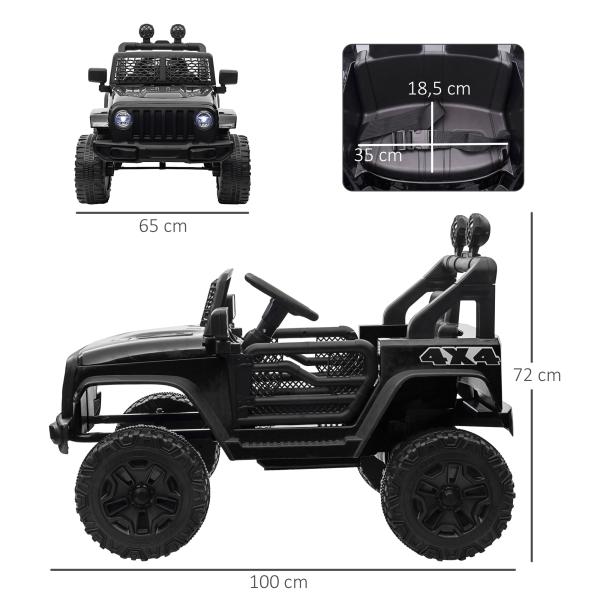 Carro Elétrico para Crianças com Bateria de 12V 2 Motores Controlo Remoto 2,4G Faróis Buzina Velocidade Ajustável 100x65x72 cm Preto