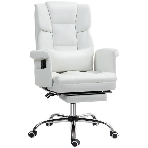 Cadeira de Escritório com Massagem em 6 Pontos Apoio para os Pés Retrátil Controlo Remoto e Suporte Lombar 69x65x115 cm Branco