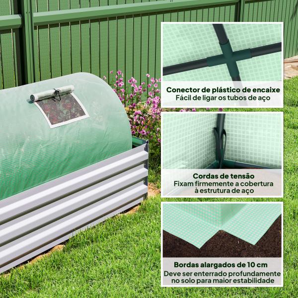 Estufa Pequena para Cultivo de Plantas com 5 Janelas Estrutura em Aço e Cobertura de PE Anti - UV 300x80x45 cm Verde