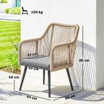 Conjunto de 2 Cadeiras de Jardim Exterior em Vime com Almofadas Apoios de Braço e Estrutura de Aço 54x65x80 cm Cinza