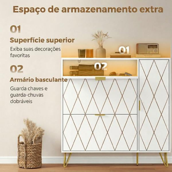 Sapateira Estreita com 2 Compartimentos Abatíveis Armário e Prateleiras Ajustáveis 10 - 14 Pares de Sapatos 110x25x110,6 cm Branco